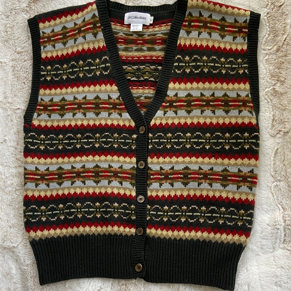 JM Collection Lambswool Women's Patterned Cardigan Vest